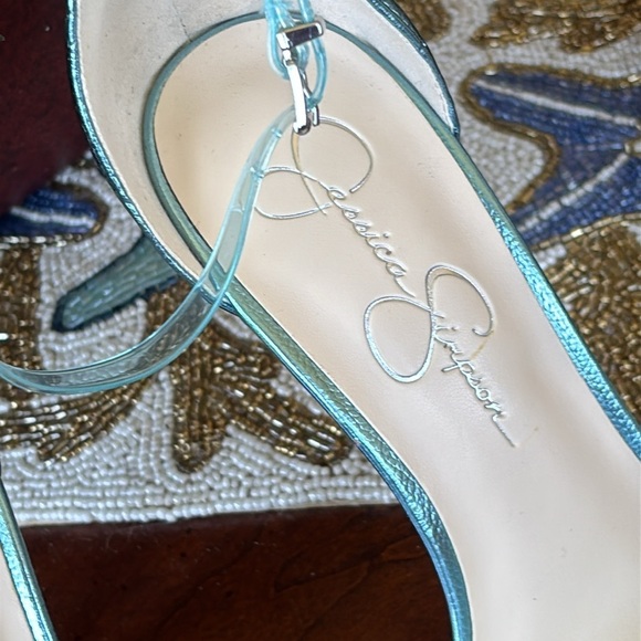 Brand New Jessica Simpson Wayri Stiletto Heels Sandals Lucite Chainlink Blue - Picture 4 of 15